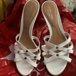 Sergio Rossi White Sandals with Gold Studded Straps